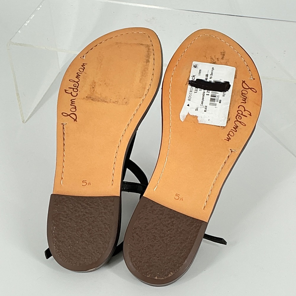 Sam Edelman Size 5.5 Black Leather T-Strap Thong Flat Sandals NEW Gigi $50 - Picture 8 of 12